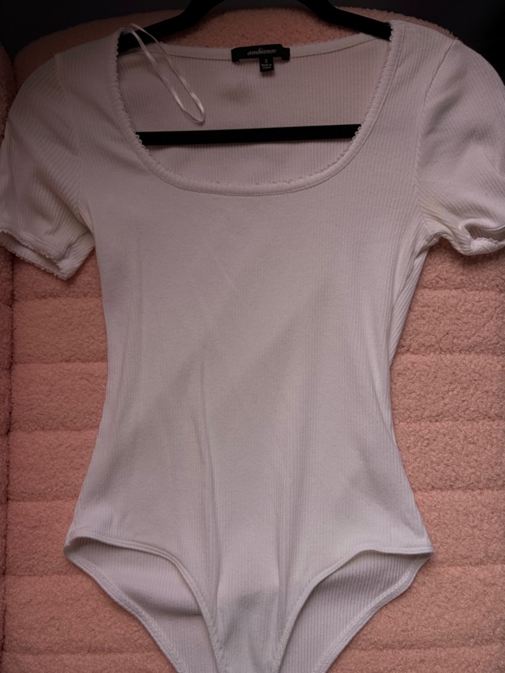 Ambiance Cream Ribbed Scoop-Neck Short Sleeve Bodysuit